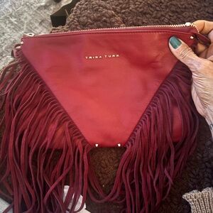 Trina Turk Burgundy Fringe Wristlet